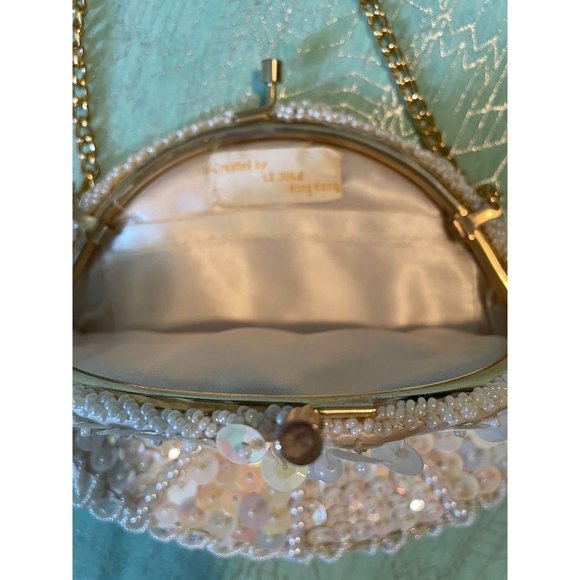 Antique white beaded sequin & pearl evening purse Le Jule - Picture 13 of 16